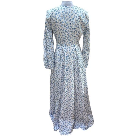 ANNAH HARIRI Modest Cotton Maxi Dress US 6 Blue Floral Bridgerton Cottagecore - Picture 5 of 9